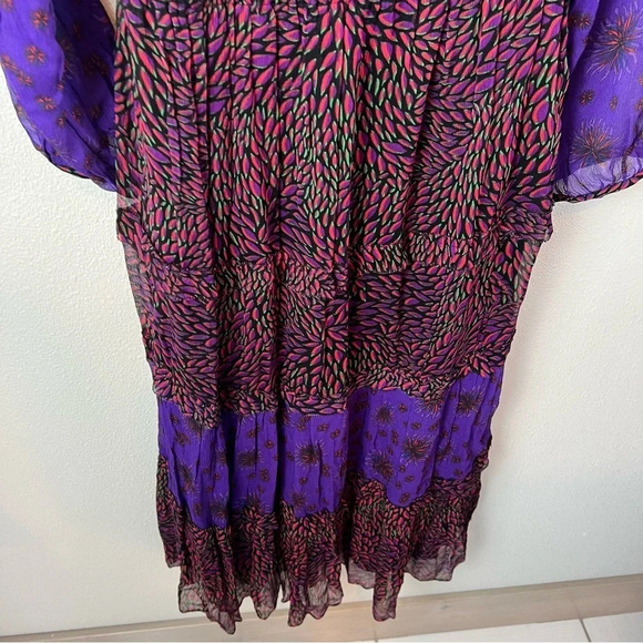 New BA&SH Gypsie Tiered Printed Crepe Midi Dress Purple Violet NWT Bohemian 4 - Picture 14 of 15